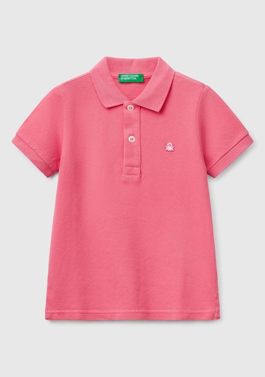  Erkek Çocuk Fuşya Logolu Pike Polo T-Shirt