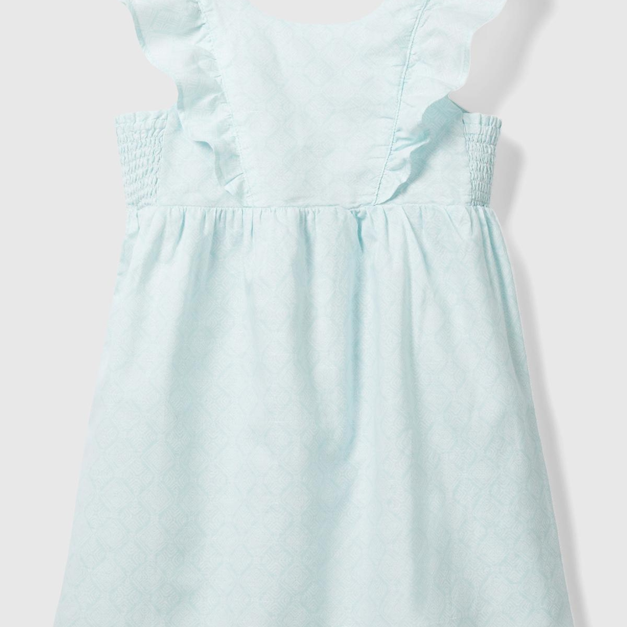 Kız Çocuk Açık Mavi Tamamı Desenli Kolları Fırfırlı Bisiklet Yaka Elbise