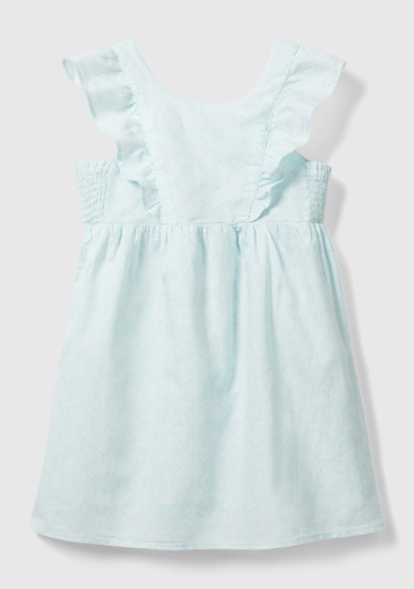  Kız Çocuk Açık Mavi Tamamı Desenli Kolları Fırfırlı Bisiklet Yaka Elbise