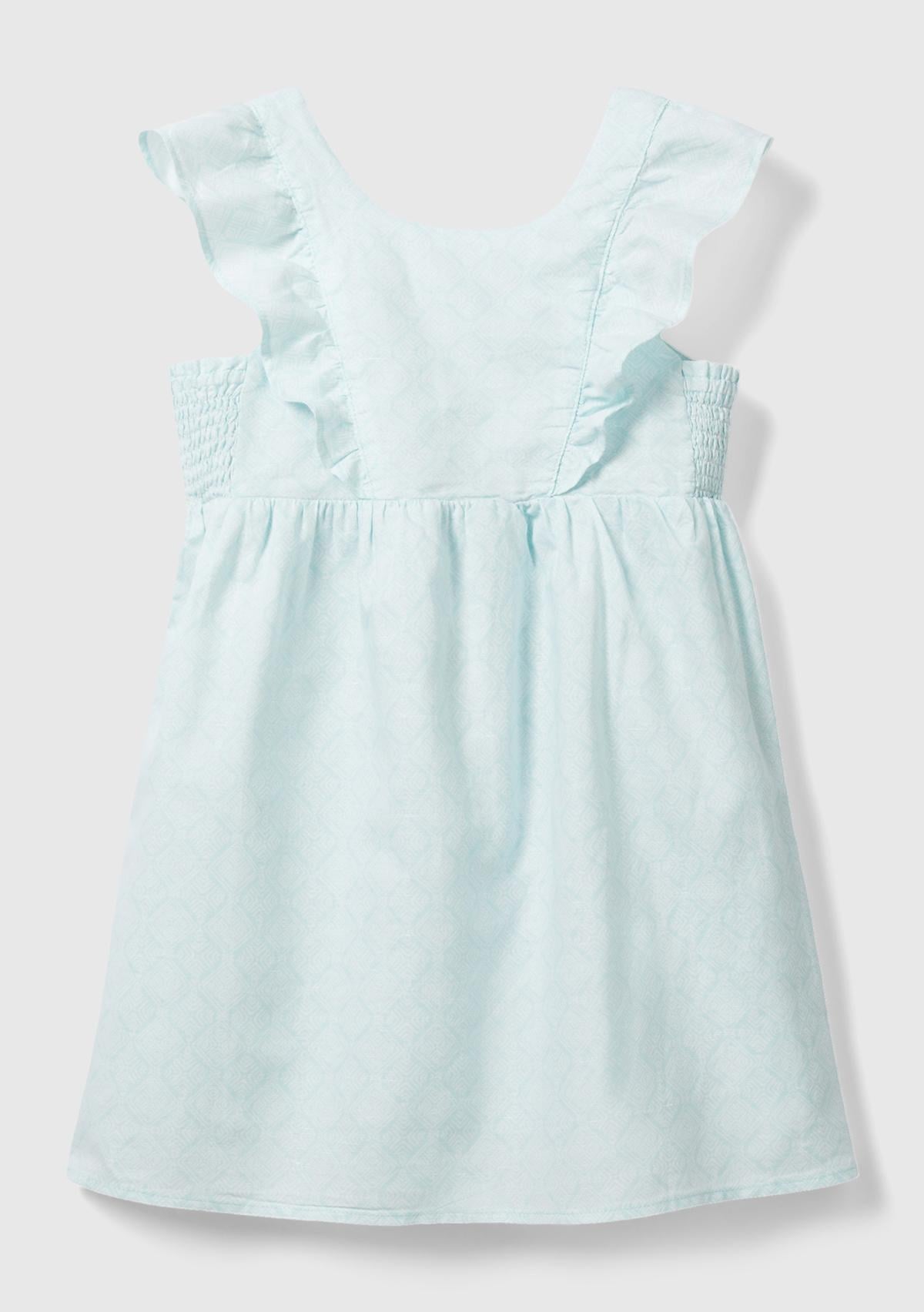  Kız Çocuk Açık Mavi Tamamı Desenli Kolları Fırfırlı Bisiklet Yaka Elbise