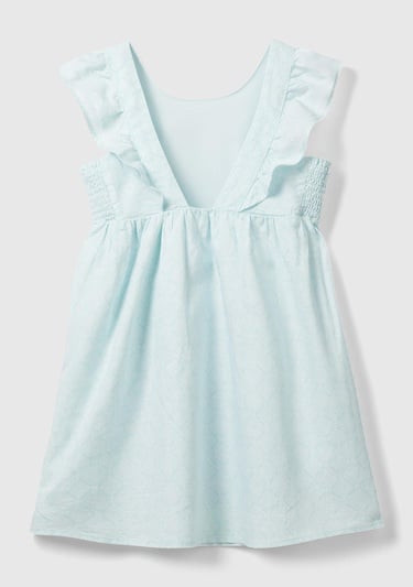  Kız Çocuk Açık Mavi Tamamı Desenli Kolları Fırfırlı Bisiklet Yaka Elbise