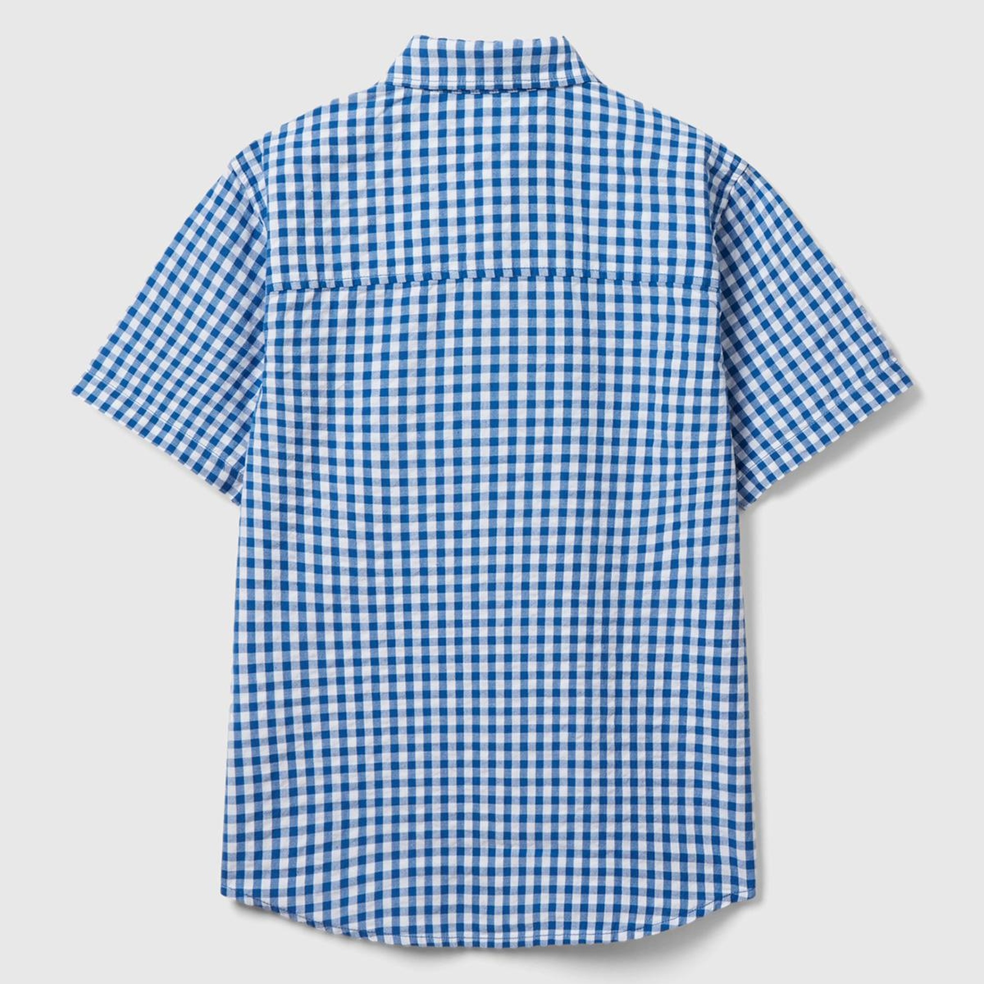 Erkek Çocuk Mavi-Beyaz Göğsü Logo İşlemeli Desenli Kısa Kollu Gömlek