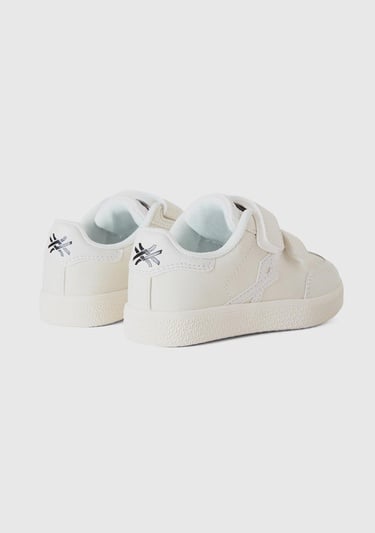  Erkek Çocuk Krem Önü ve Arkası Logo Detaylı Cırtcırtlı Sneaker