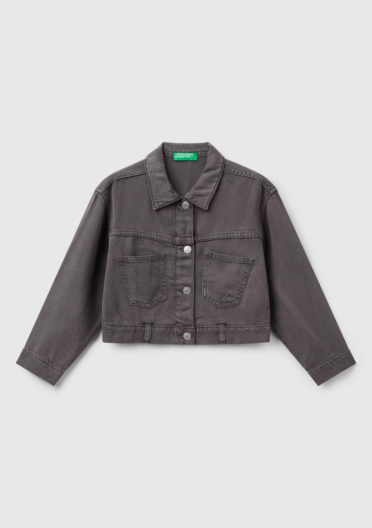  Kız Çocuk Antrasit %100 Liyosel Logo Detaylı Önü Yama Cepli Ceket