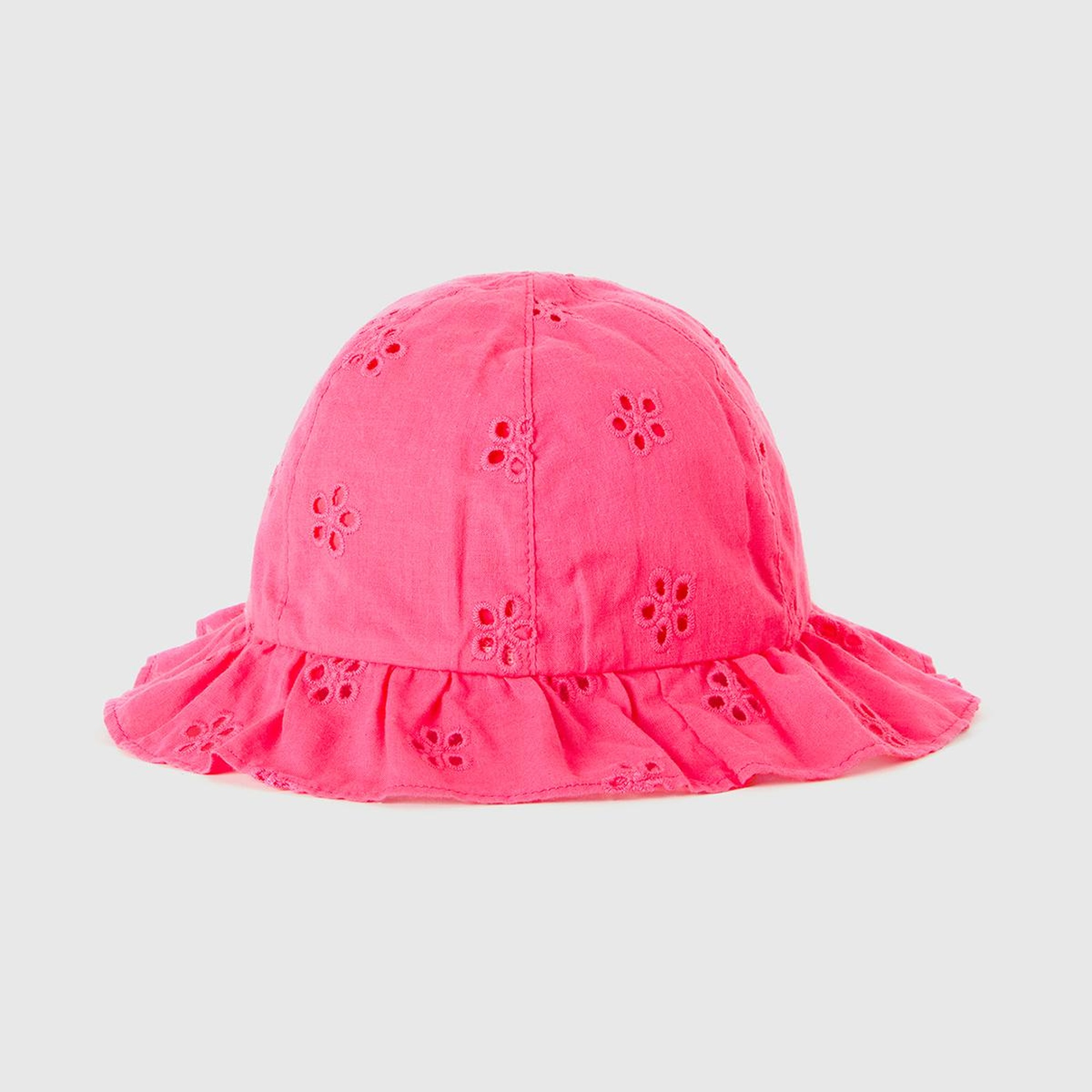 Kız Çocuk Fuşya Çiçek İşlemeli İpli Şapka