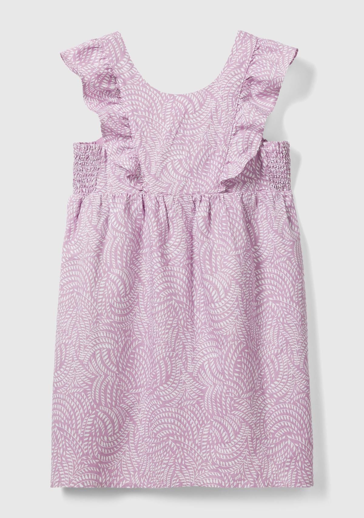  Kız Çocuk Açık Pembe Tamamı Desenli Kolları Fırfırlı Bisiklet Yaka Elbise