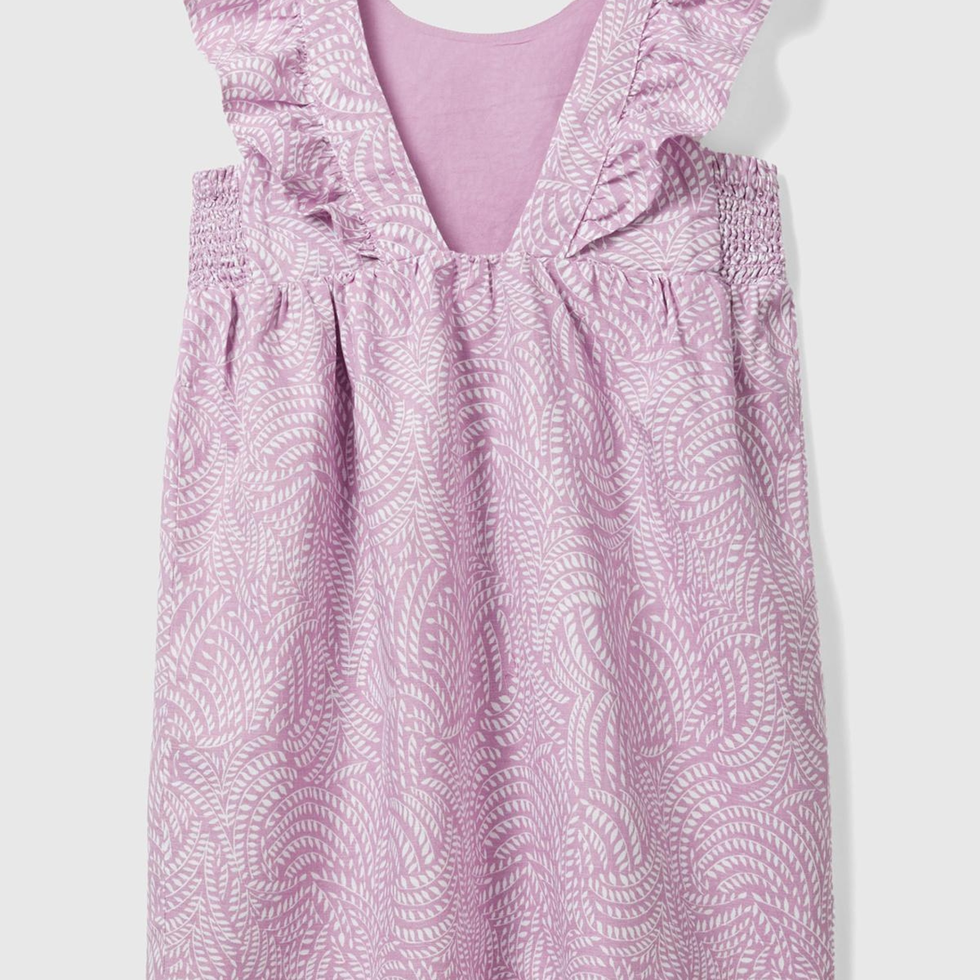 Kız Çocuk Açık Pembe Tamamı Desenli Kolları Fırfırlı Bisiklet Yaka Elbise