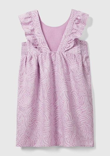  Kız Çocuk Açık Pembe Tamamı Desenli Kolları Fırfırlı Bisiklet Yaka Elbise