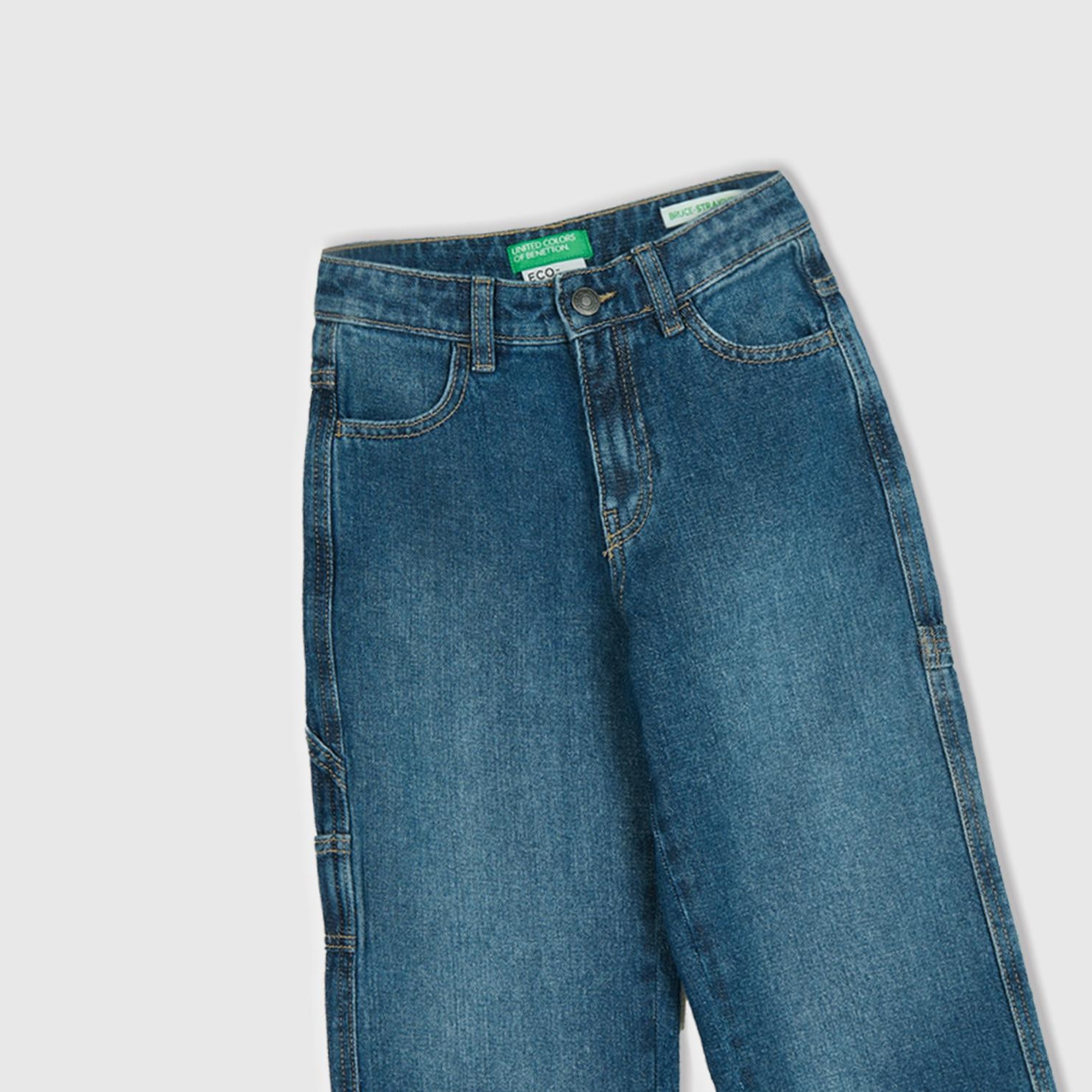 Erkek Çocuk Lacivert Tek Kargo Cepli Denim Pantolon