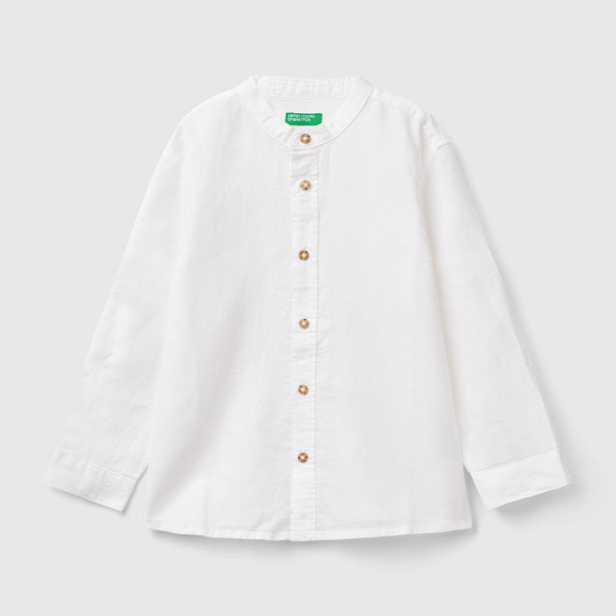 Erkek Çocuk Beyaz Keten Karışımlı Hakim Yaka Kolu Katlanan Gömlek