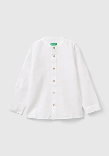  Erkek Çocuk Beyaz Keten Karışımlı Hakim Yaka Kolu Katlanan Gömlek