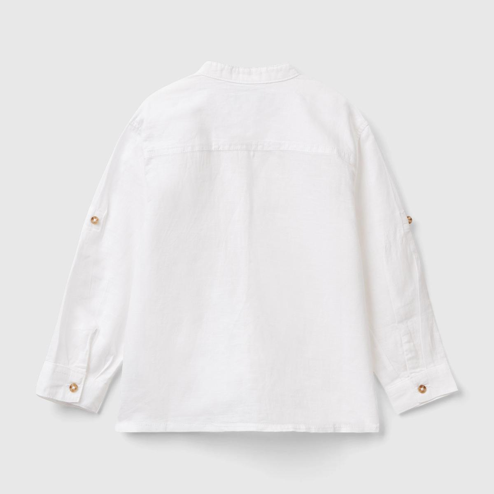 Erkek Çocuk Beyaz Keten Karışımlı Hakim Yaka Kolu Katlanan Gömlek