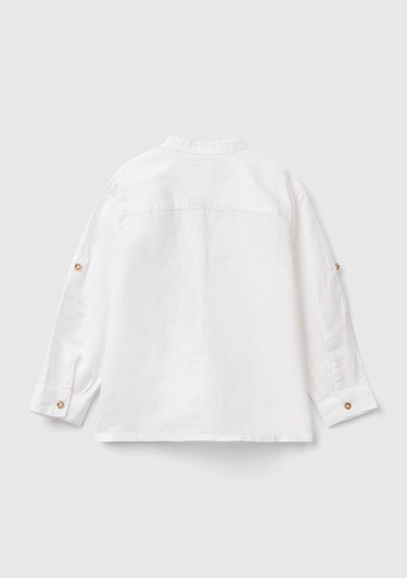  Erkek Çocuk Beyaz Keten Karışımlı Hakim Yaka Kolu Katlanan Gömlek