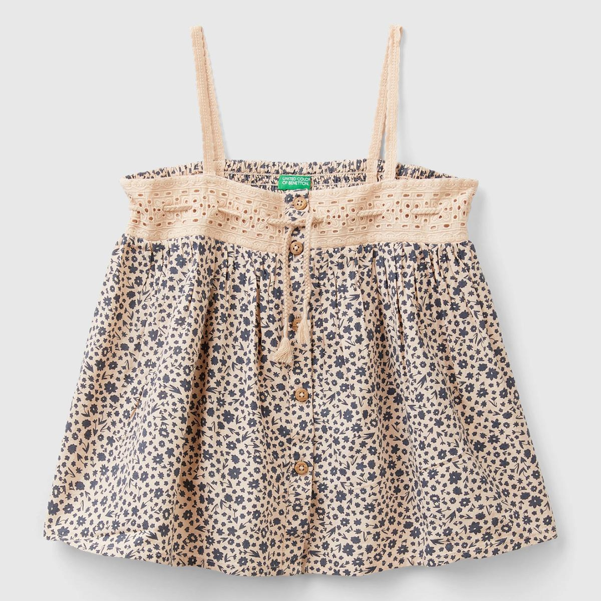 Kız Çocuk Kahverengi Mix Önü Düğmeli Arkası Elastik Bantlı Desenli Bluz