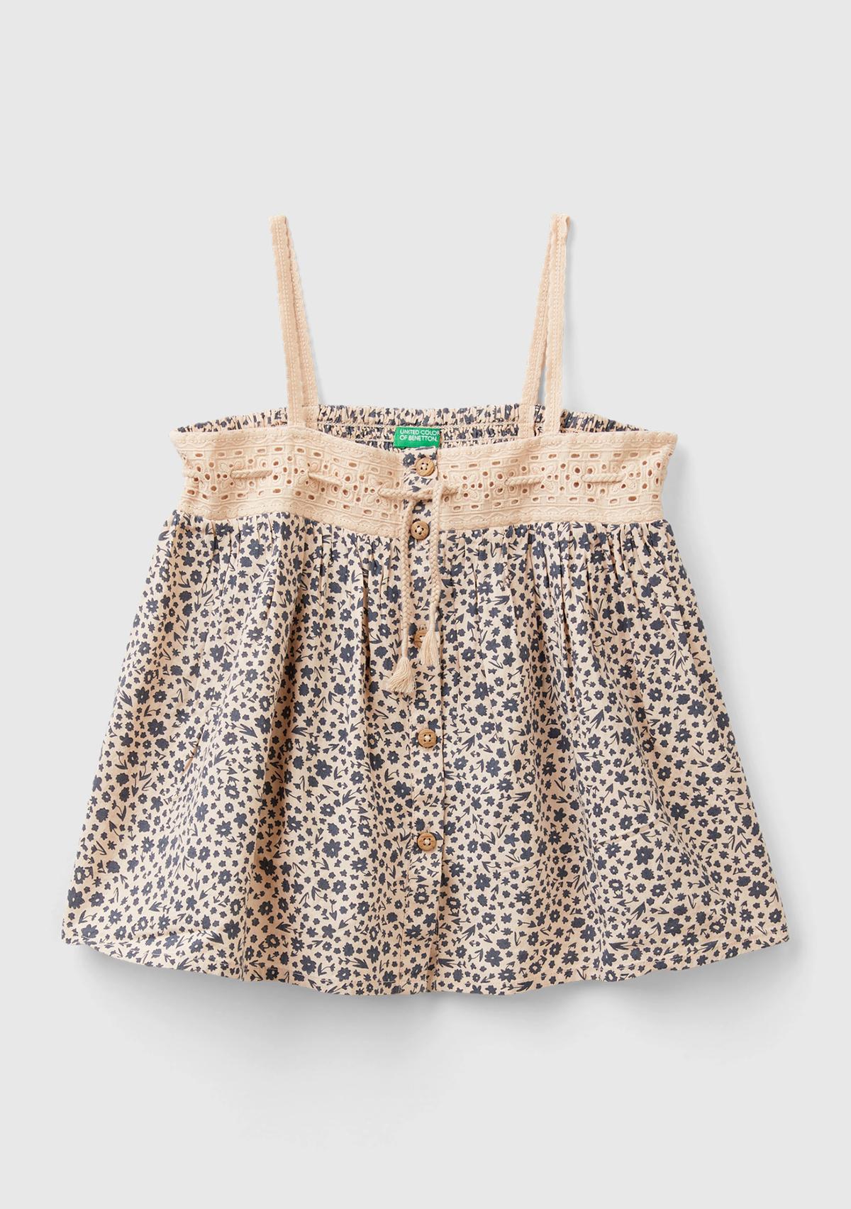  Kız Çocuk Kahverengi Mix Önü Düğmeli Arkası Elastik Bantlı Desenli Bluz