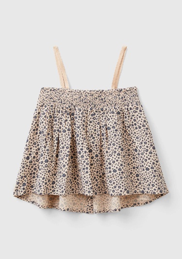  Kız Çocuk Kahverengi Mix Önü Düğmeli Arkası Elastik Bantlı Desenli Bluz