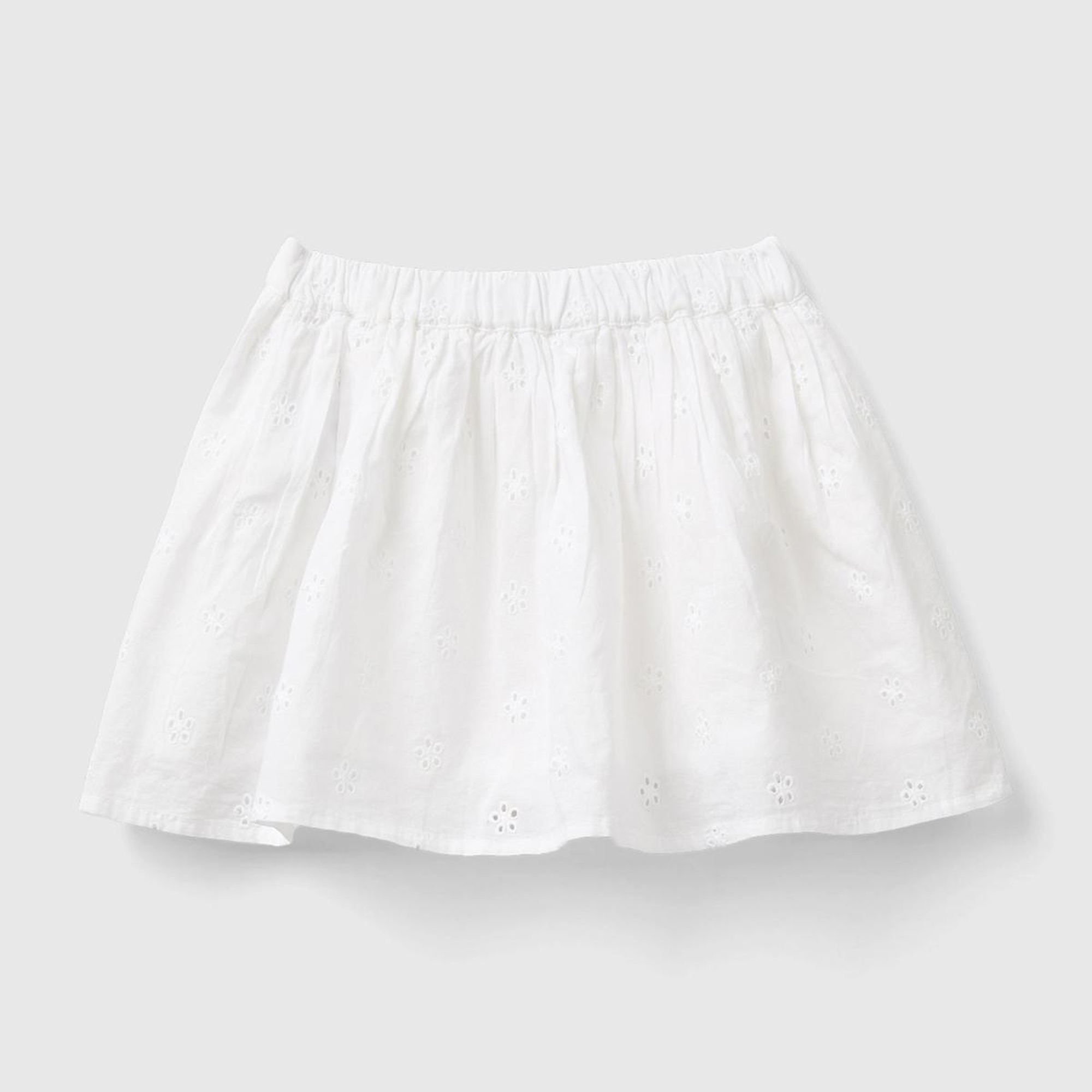 Kız Çocuk Beyaz Beli Elastik İşlemeli Müslin Etek