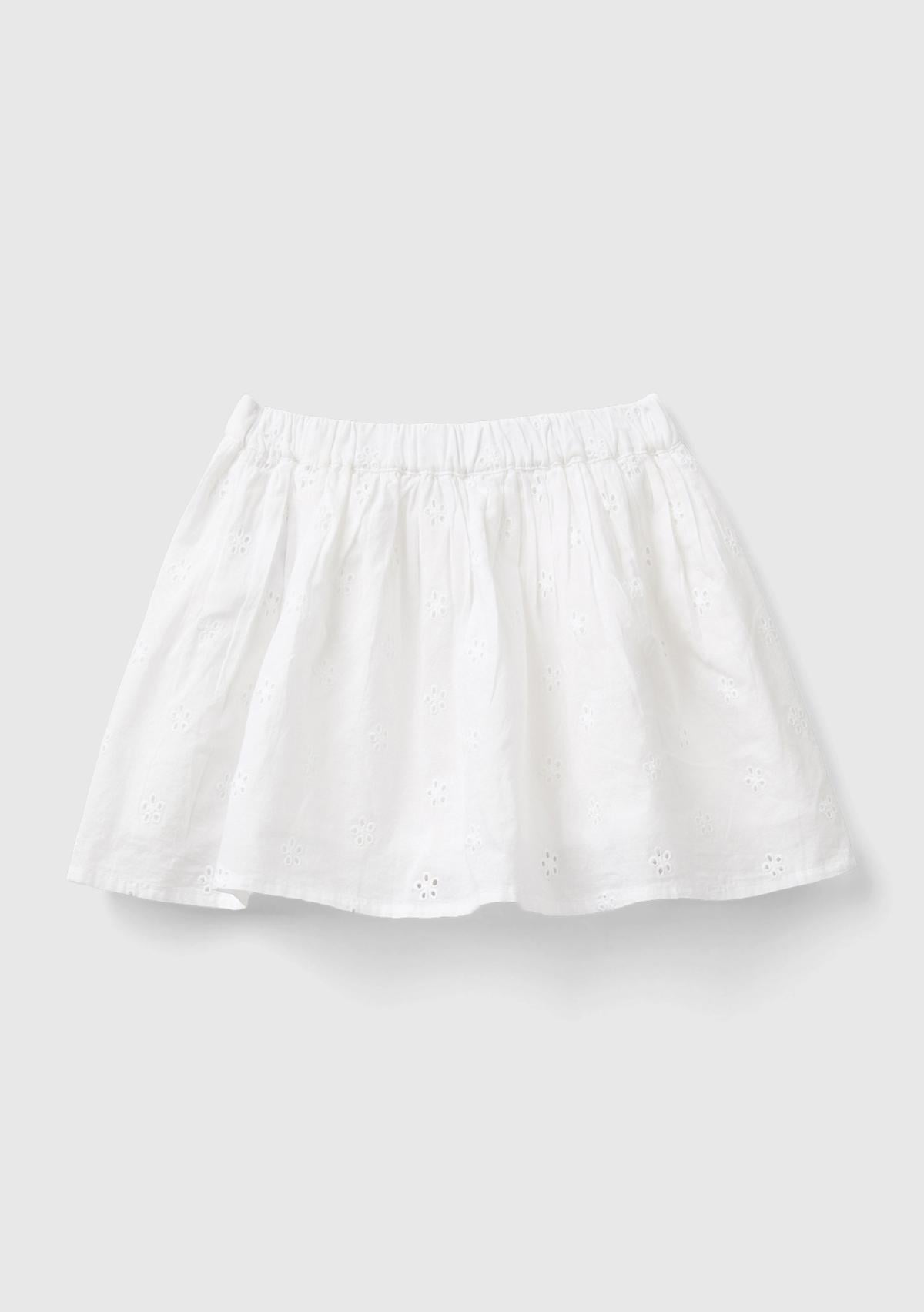  Kız Çocuk Beyaz Beli Elastik İşlemeli Müslin Etek