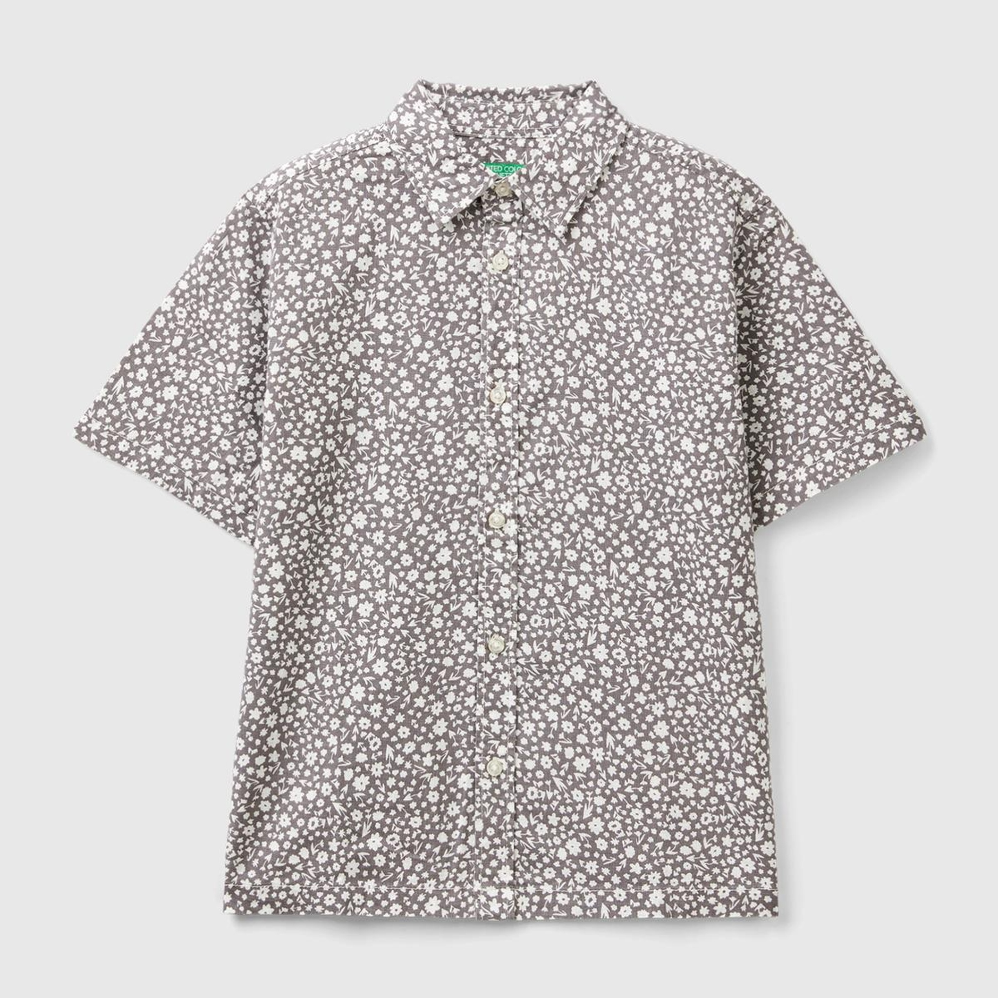 Erkek Çocuk Gri Tamamı Desenli Kısa Kollu Gömlek