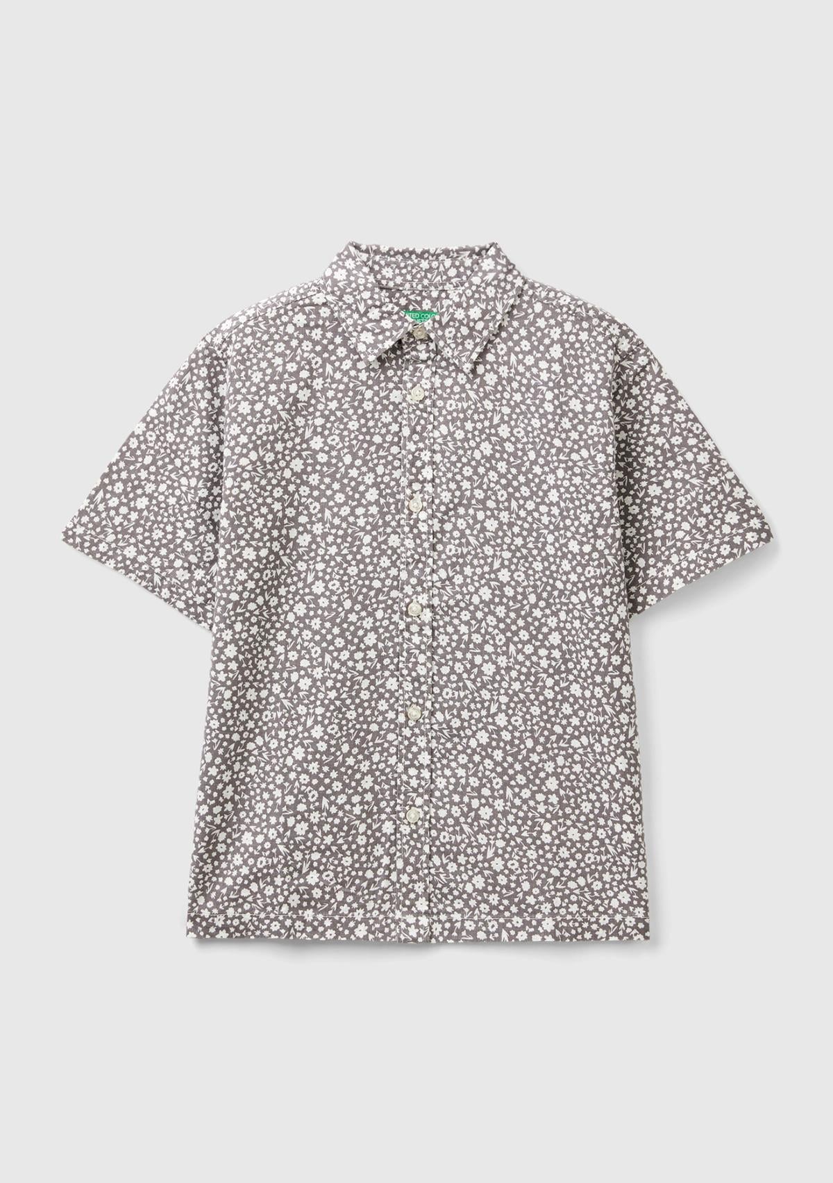  Erkek Çocuk Gri Tamamı Desenli Kısa Kollu Gömlek