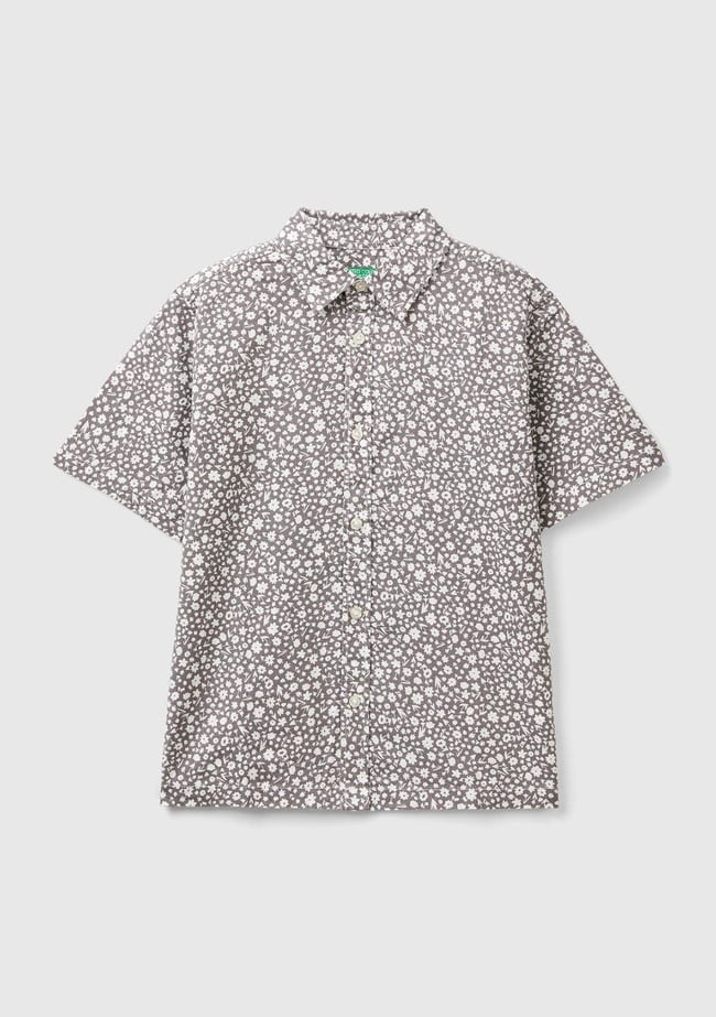  Erkek Çocuk Gri Tamamı Desenli Kısa Kollu Gömlek