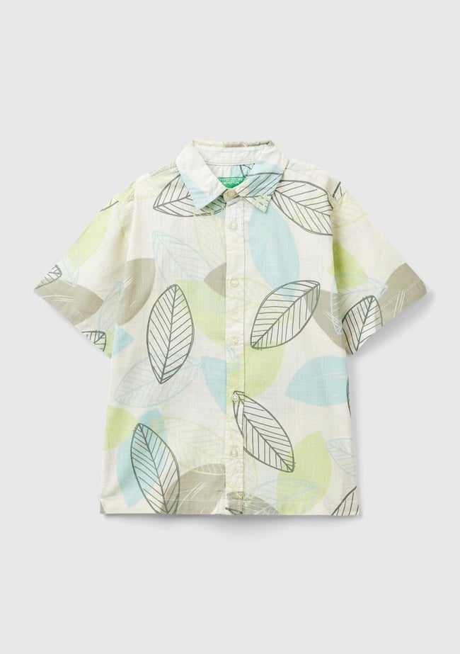  Erkek Çocuk Yeşil Mix Tamamı Desenli Kısa Kollu Gömlek