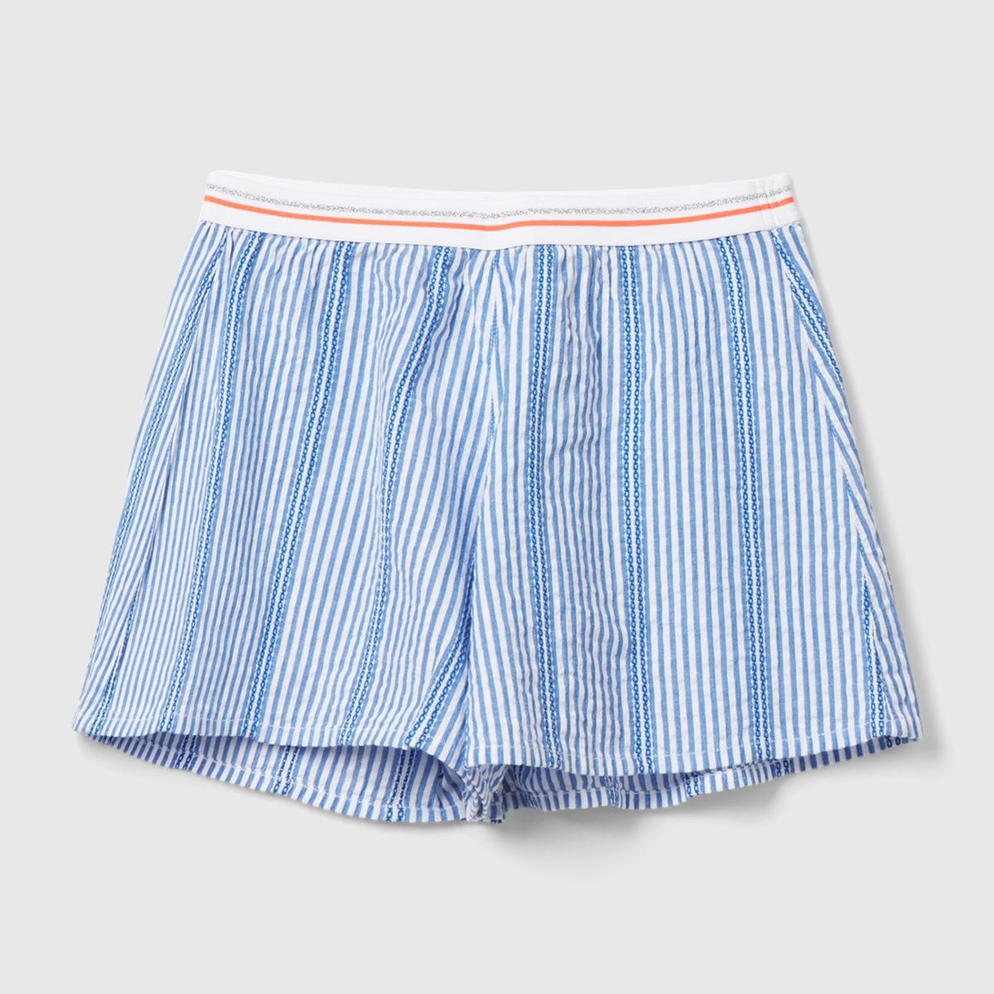 Kız Çocuk Açık Mavi Elastik Bel Bantlı Çizgili Şort