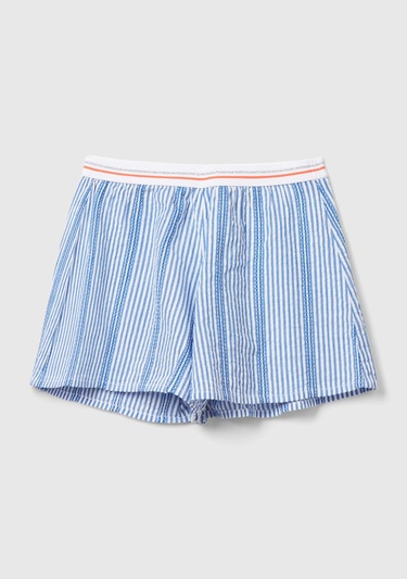  Kız Çocuk Açık Mavi Elastik Bel Bantlı Çizgili Şort
