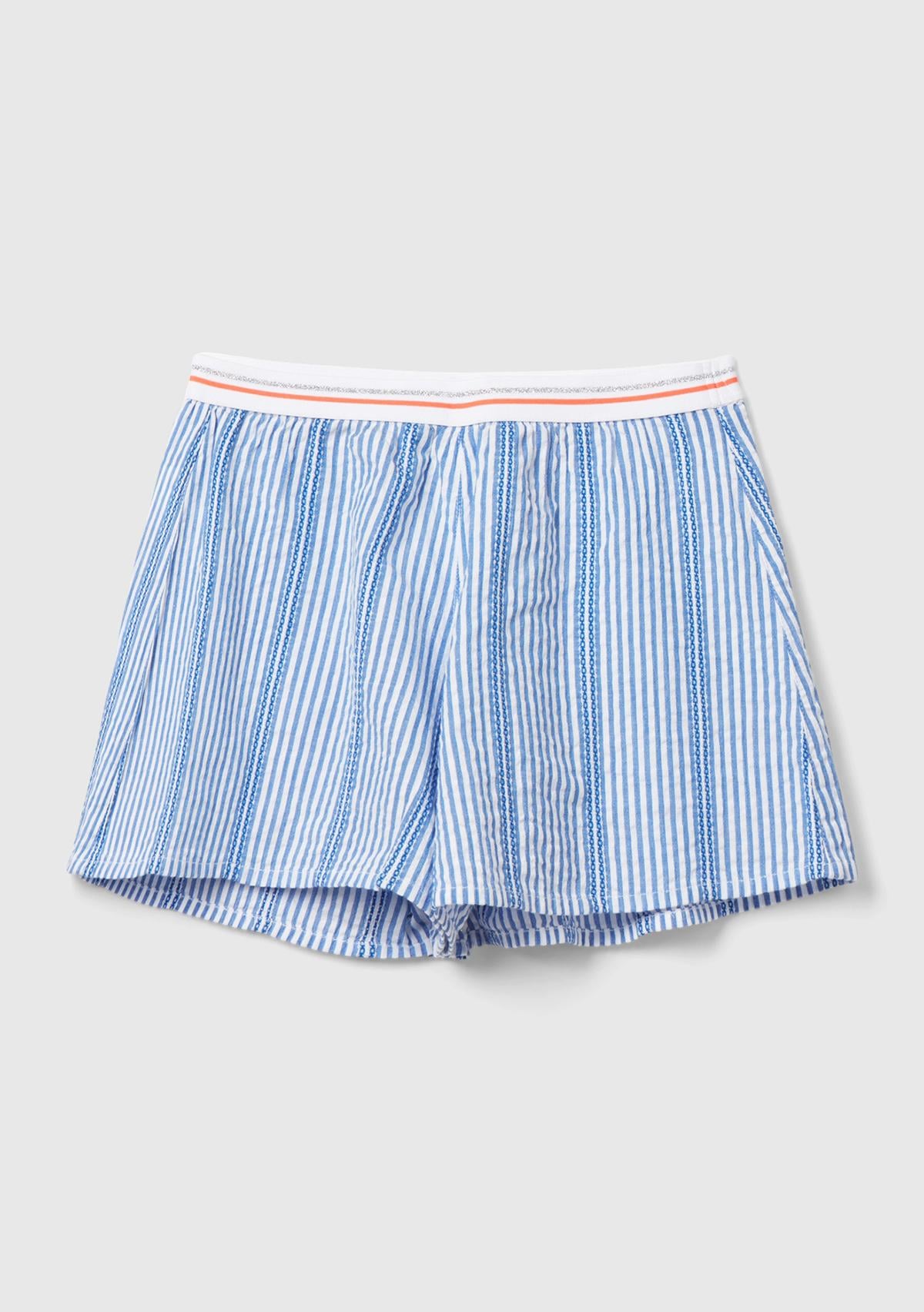  Kız Çocuk Açık Mavi Elastik Bel Bantlı Çizgili Şort