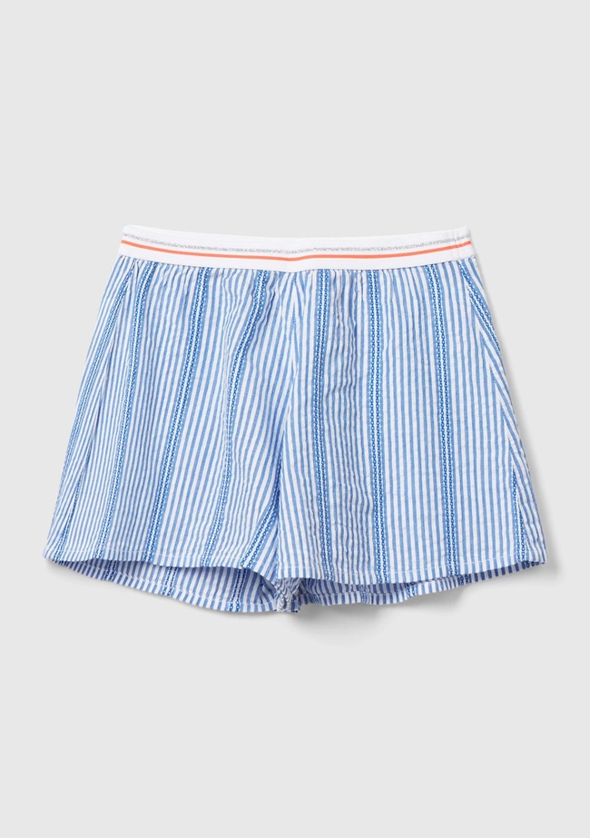  Kız Çocuk Açık Mavi Elastik Bel Bantlı Çizgili Şort
