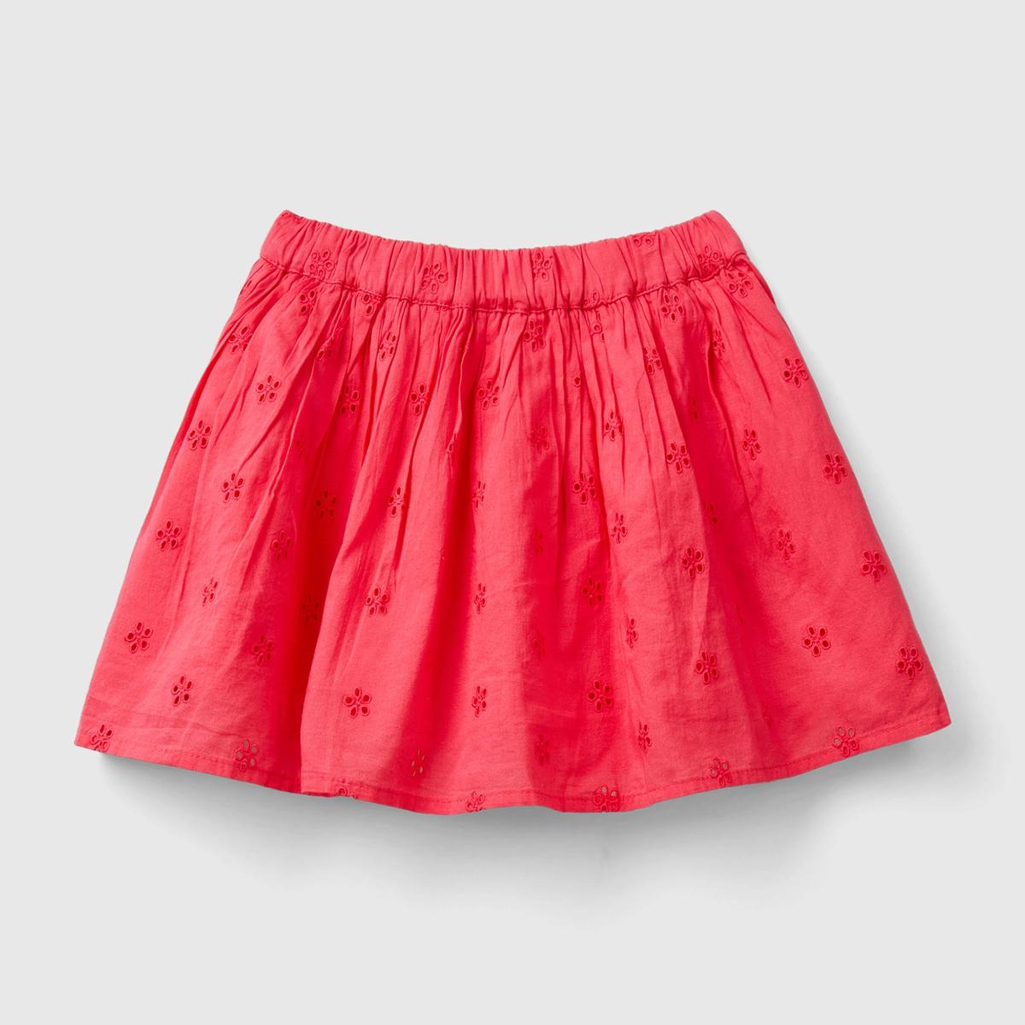 Kız Çocuk Fuşya Beli Elastik İşlemeli Müslin Etek