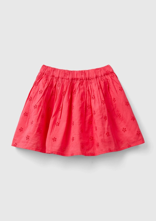  Kız Çocuk Fuşya Beli Elastik İşlemeli Müslin Etek
