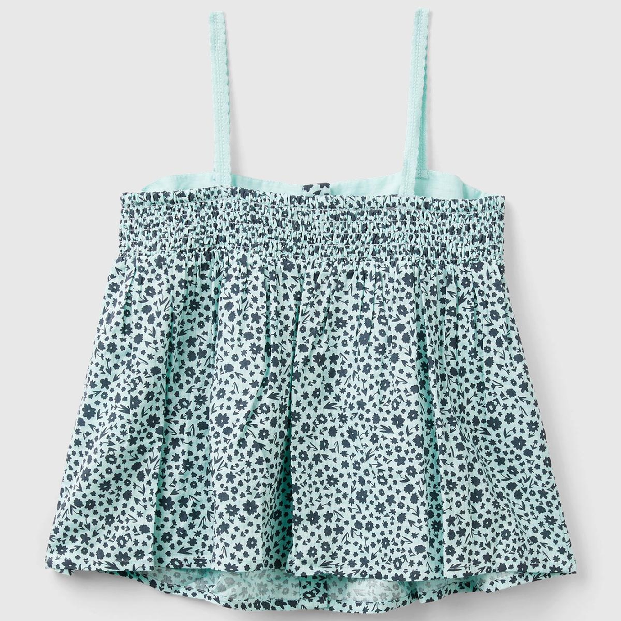 Kız Çocuk Açık Mavi Mix Önü Düğmeli Arkası Elastik Bantlı Desenli Bluz