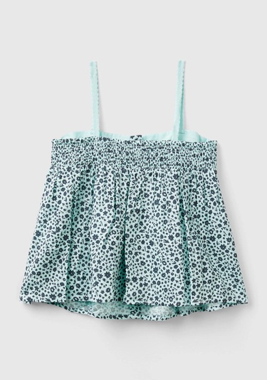  Kız Çocuk Açık Mavi Mix Önü Düğmeli Arkası Elastik Bantlı Desenli Bluz