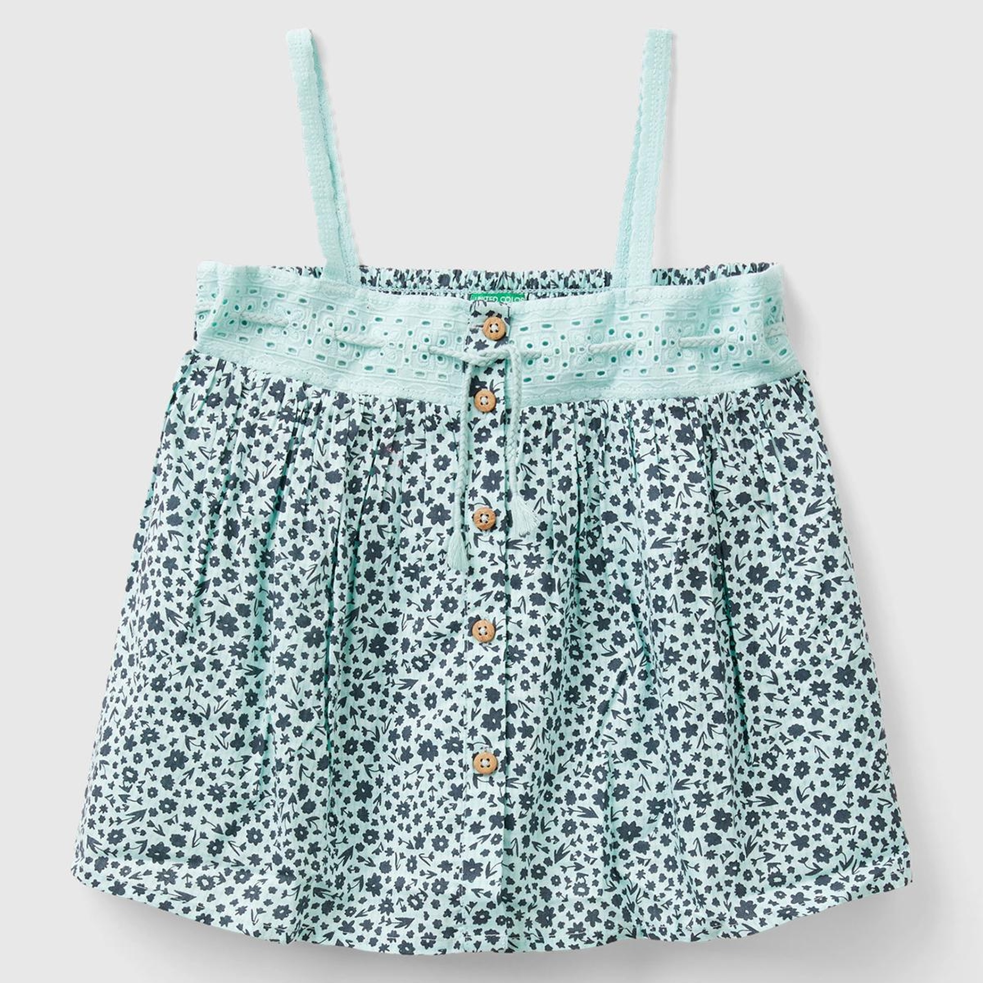 Kız Çocuk Açık Mavi Mix Önü Düğmeli Arkası Elastik Bantlı Desenli Bluz