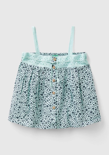  Kız Çocuk Açık Mavi Mix Önü Düğmeli Arkası Elastik Bantlı Desenli Bluz