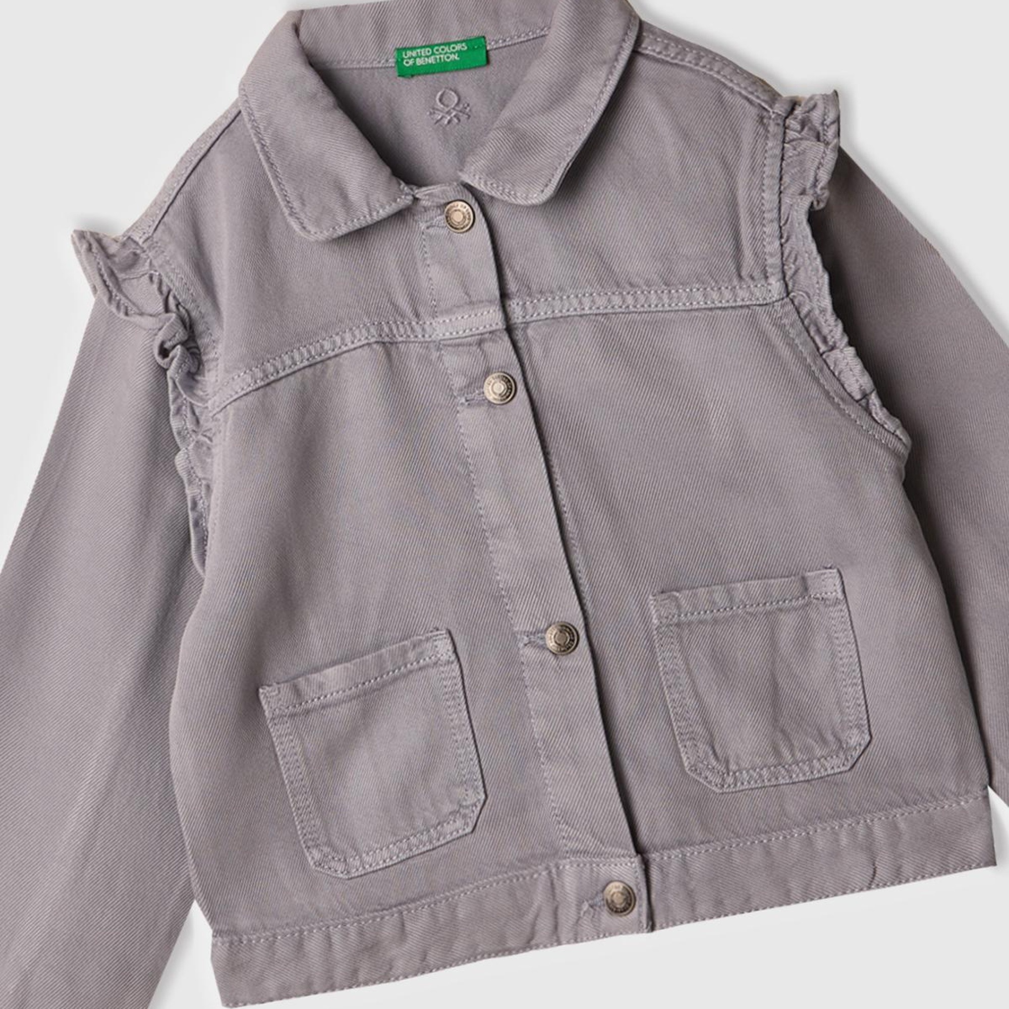 Kız Çocuk Lila %100 Liyosel Taş Yıkama Omzu Fırfırlı Denim Ceket