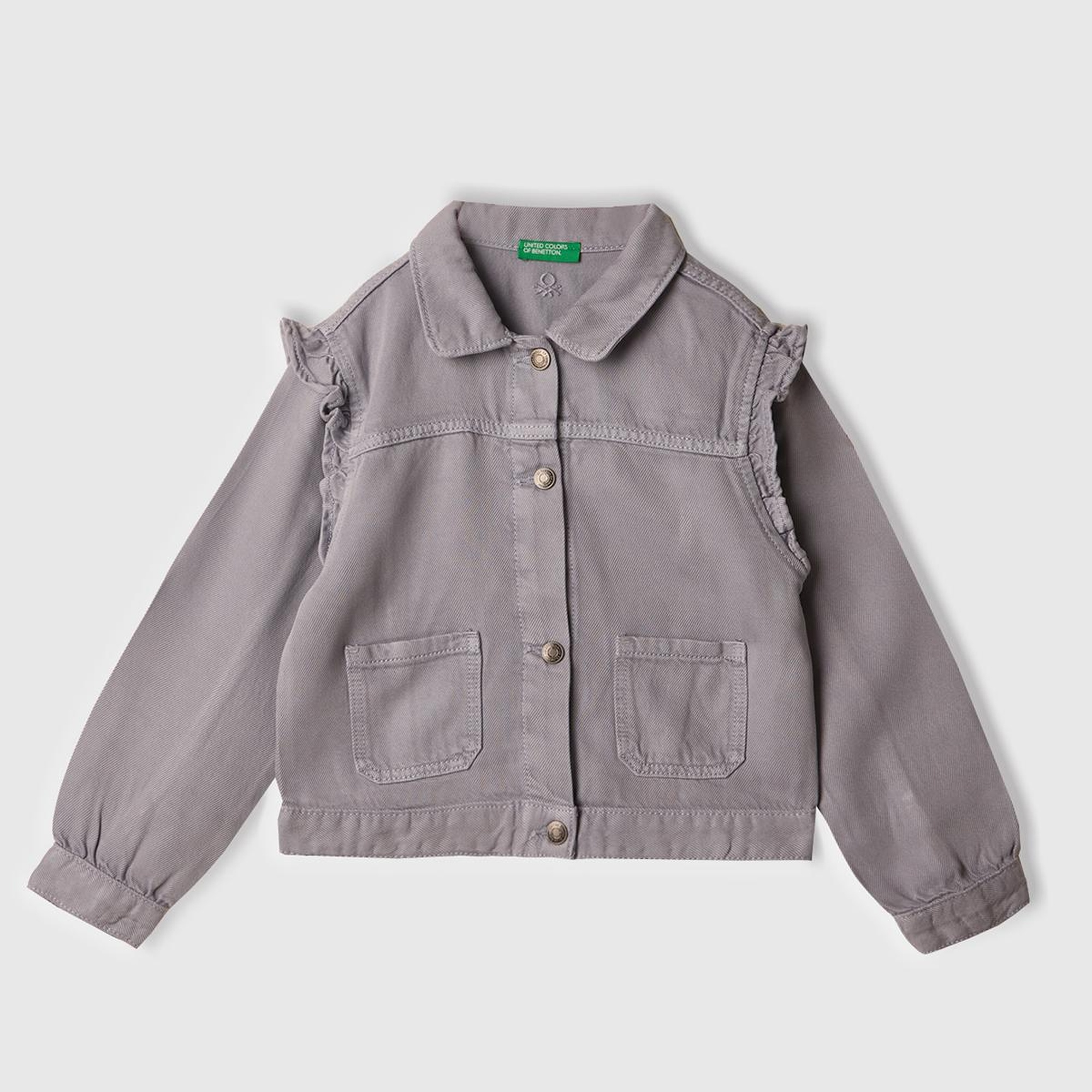 Kız Çocuk Lila %100 Liyosel Taş Yıkama Omzu Fırfırlı Denim Ceket