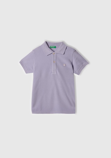  Erkek Çocuk Mor Logolu Pike Polo T-Shirt