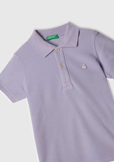  Erkek Çocuk Mor Logolu Pike Polo T-Shirt