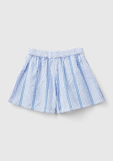  Kız Çocuk Açık Mavi Arkası Elastik Bantlı Önü Fiyonklu Çizgili Anvelop Şort