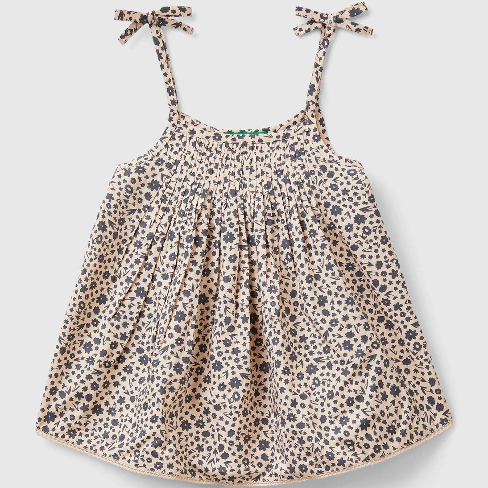 Kız Çocuk Kahverengi Mix Önü ve Arkası Kıvrım Detaylı Fiyonk Askılı Desenli Bluz