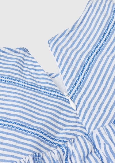  Kız Çocuk Açık Mavi Çizgi Detaylı Sırt Fermuarlı Fiyonk Askılı Elbise