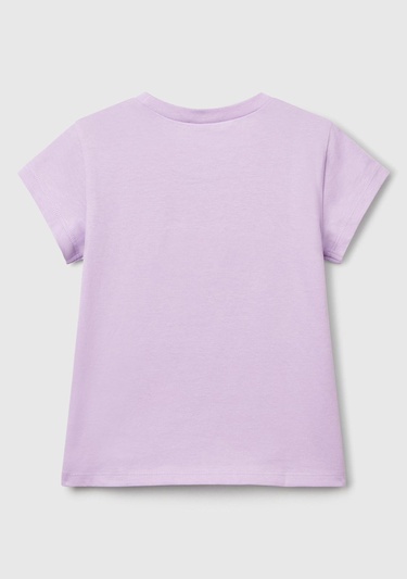  Kız Çocuk Lila Önü Baskılı Bisiklet Yaka T-Shirt