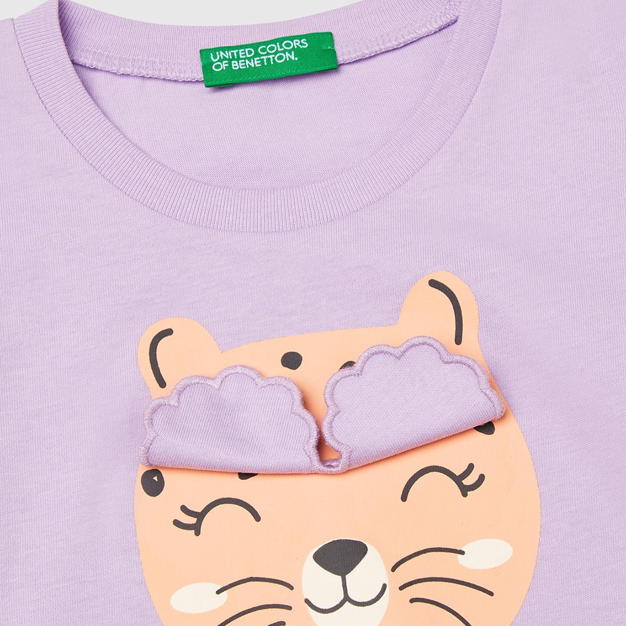 Kız Çocuk Lila Önü Baskılı Bisiklet Yaka T-Shirt