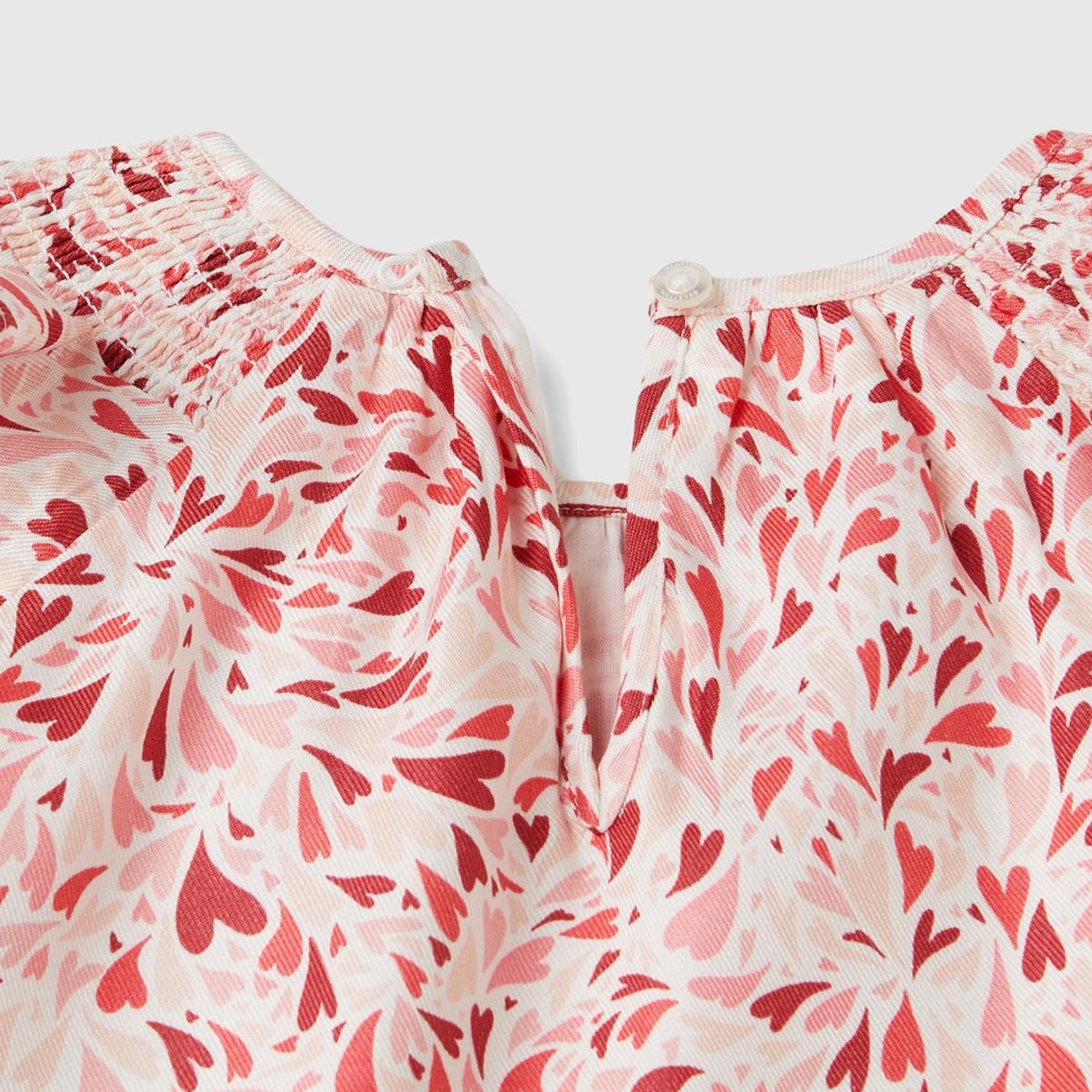 Kız Çocuk Pembe Mix Tamamı Desenli Yakası Fırfır Detaylı Uzun Kollu Elbise