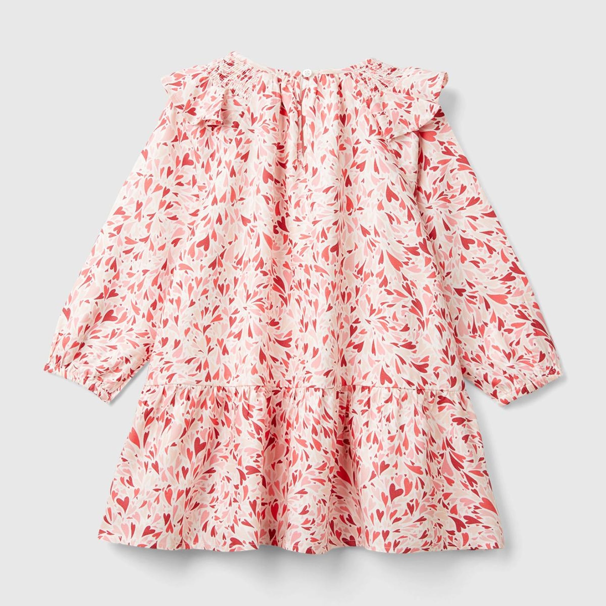 Kız Çocuk Pembe Mix Tamamı Desenli Yakası Fırfır Detaylı Uzun Kollu Elbise