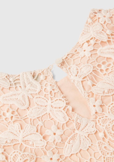  Kız Çocuk Krem Kolları Fırfırlı Etek Ucu Kesik Detaylı Bisiklet Yaka Bluz