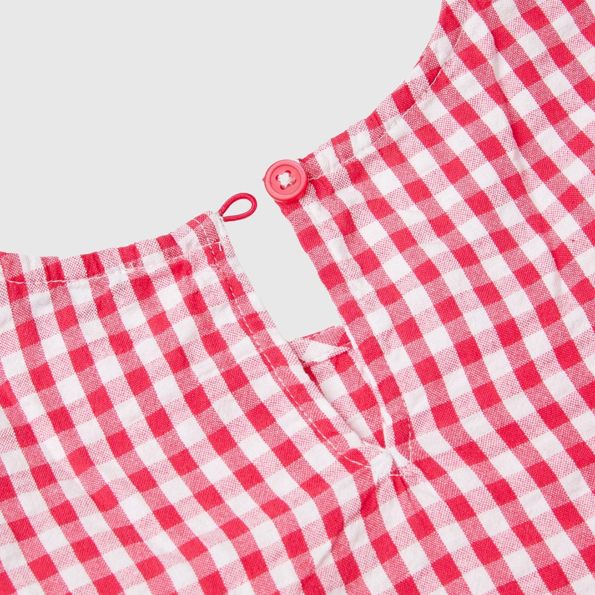 Kız Çocuk Kırmızı Tamamı Desenli Önü ve Arkası Fırfır Detaylı Düğmeli Bluz