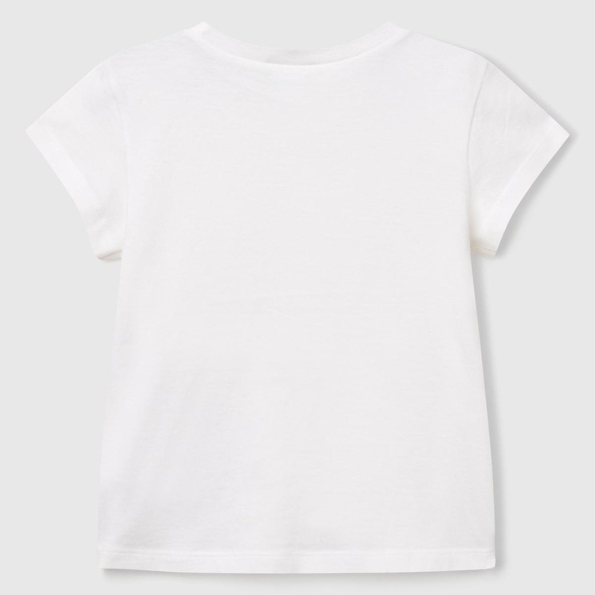 Kız Çocuk Beyaz Önü Baskılı Bisiklet Yaka T-Shirt